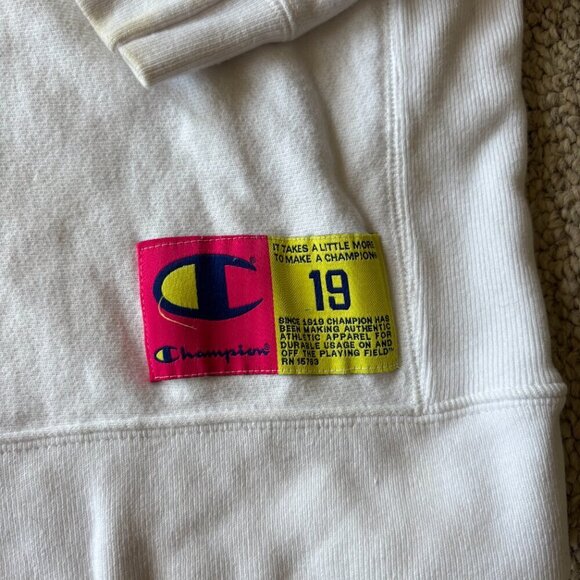 Vintage Champion Reverse Weave Sweatshirt | White | Rare Puffy Yellow Logo - Picture 4 of 12